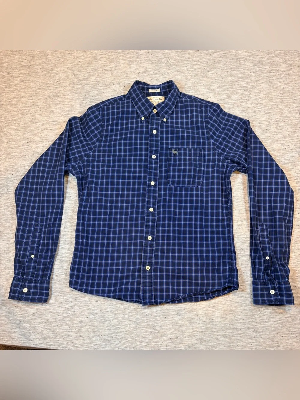 Abercrombie & Fitch Mens Blue Plaid Button Down Long Sleeve Muscle Fit Size Lrg